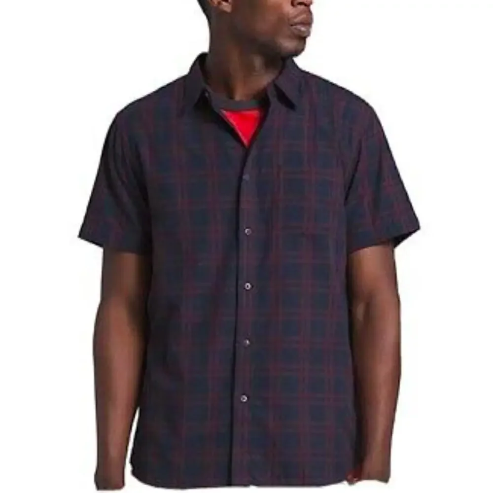 The North Face Men's Cotton Plaid Short Sleeve Button Down Shirt Blue Size Small